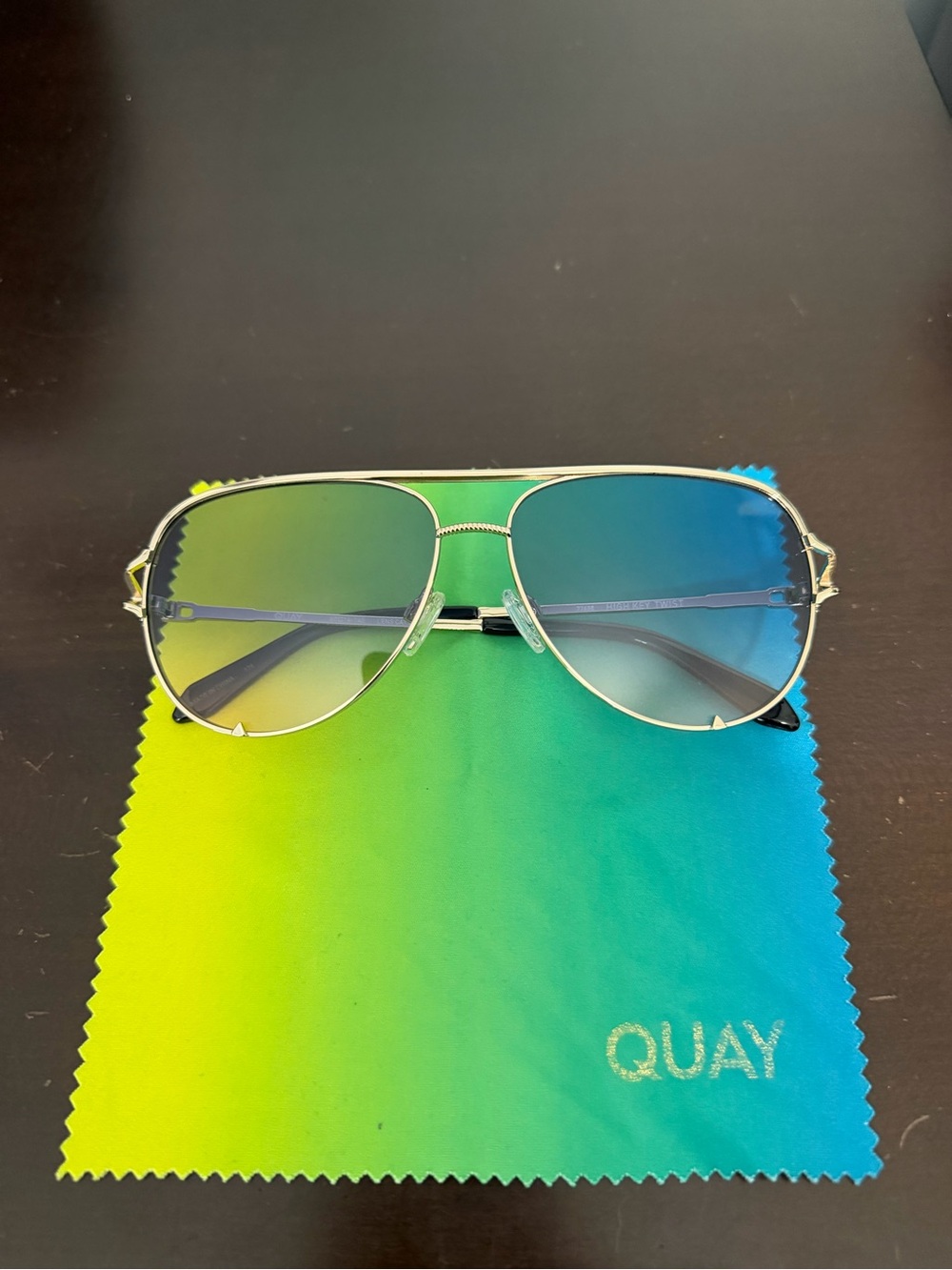 Quay Australia High Key Twist Sunglasses Sunnies Gold Frames & Blue Rose Lenses